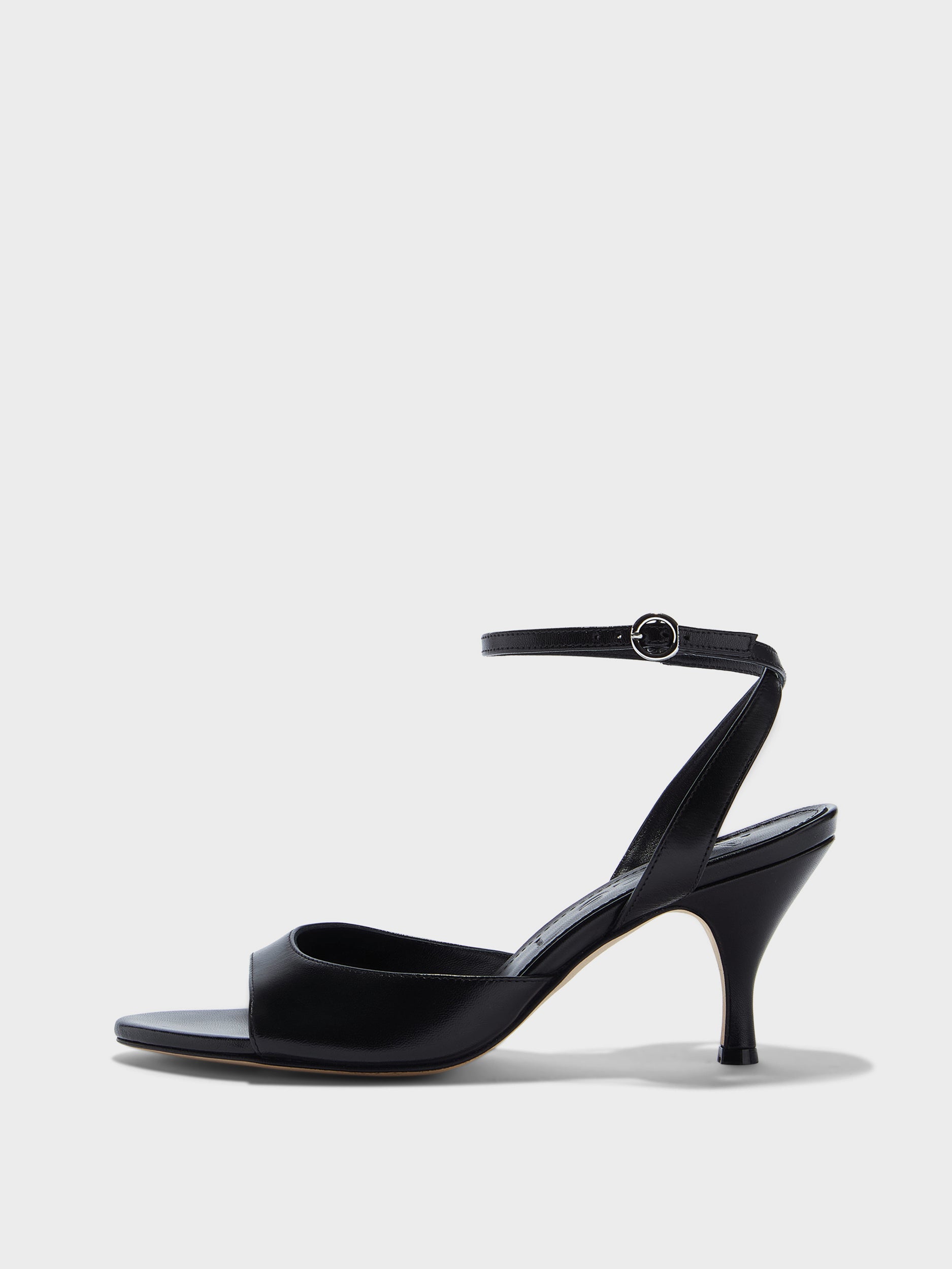 Aeyde | Jada Leather Heeled Sandals for Women | Black Nappa | Round Toe | High Heel | Side View
