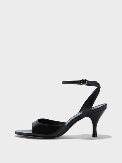 Aeyde | Jada Leather Heeled Sandals for Women | Black Nappa | Round Toe | High Heel | Side View