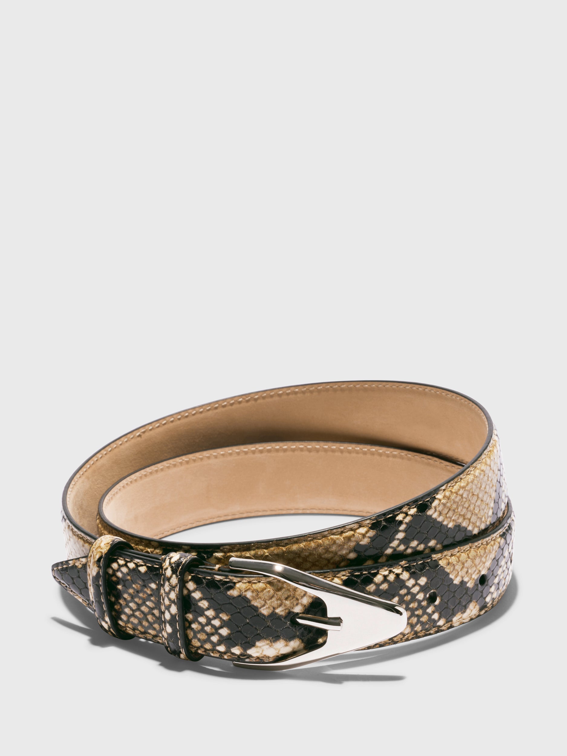 Aeyde | Abel Leather Belt for Women | Hazelnut Snake/Silver Calf | Luxury Materials | Handmade in Italy