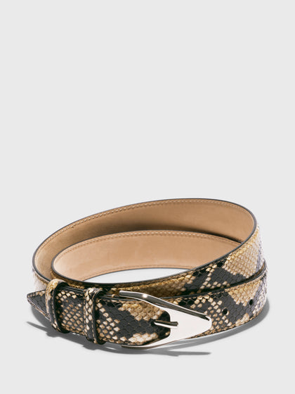 Aeyde | Abel Leather Belt for Women | Hazelnut Snake/Silver Calf | Luxury Materials | Handmade in Italy