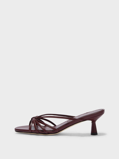 Aeyde | Abby Leather Heeled Sandals for Women | Port Nappa | Round Toe | Mid Heel | Side View