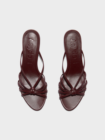 Aeyde | Abby Leather Heeled Sandals for Women | Port Nappa | Round Toe | Mid Heel | Front View