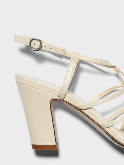 Aeyde | Acacia Leather Heeled Sandals for Women | Creamy Nappa | Square Toe | High Heel | Heel Details
