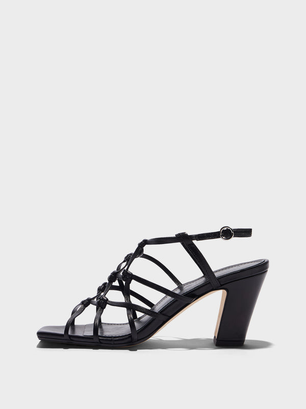 Aeyde | Acacia Leather Heeled Sandals for Women | Black Nappa | Square Toe | High Heel | Side View