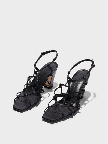 Aeyde | Acacia Leather Heeled Sandals for Women | Black Nappa | Square Toe | High Heel | Luxury Materials | Handmade in Italy