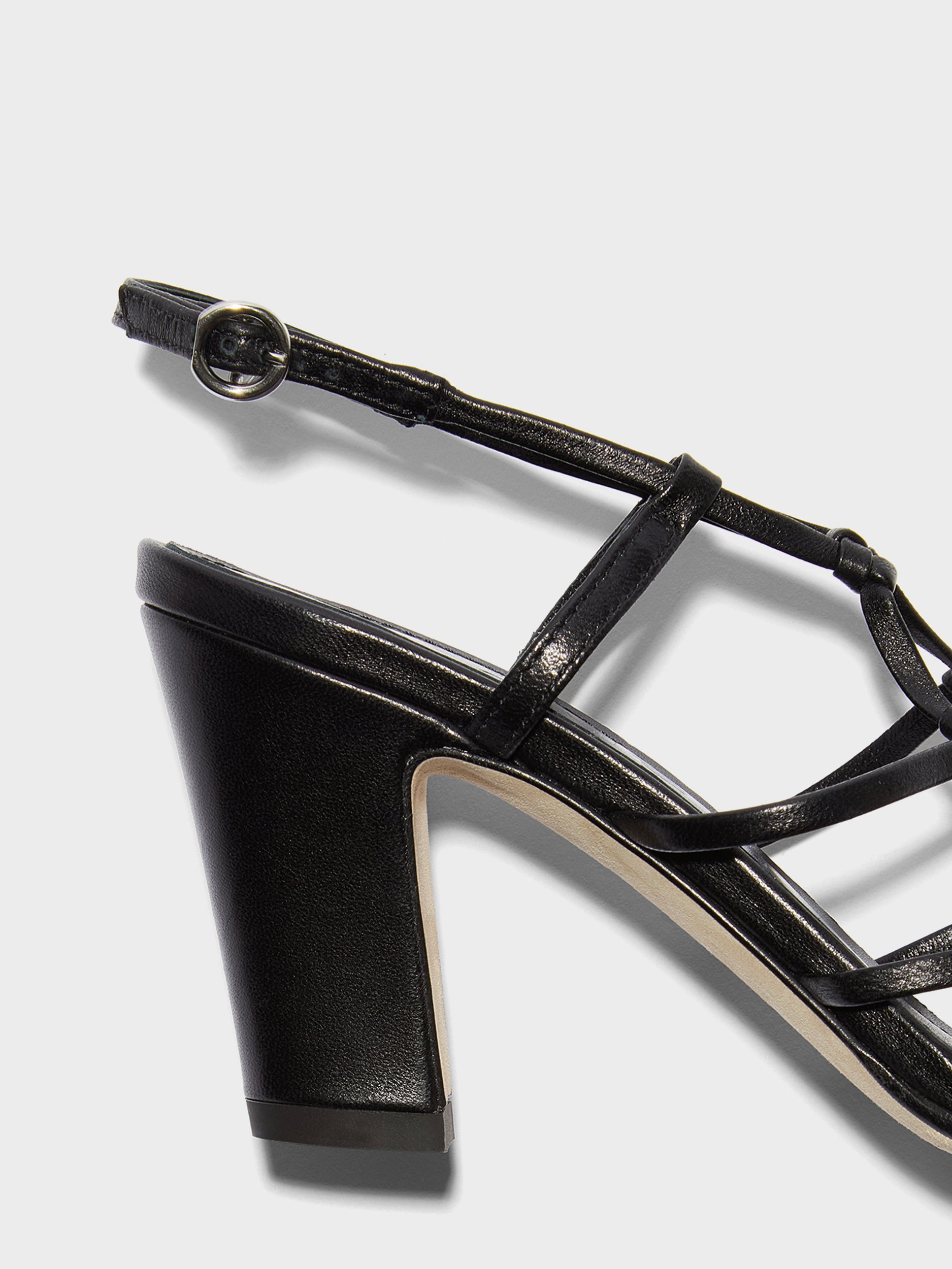 Aeyde | Acacia Leather Heeled Sandals for Women | Black Nappa | Square Toe | High Heel | Heel Details