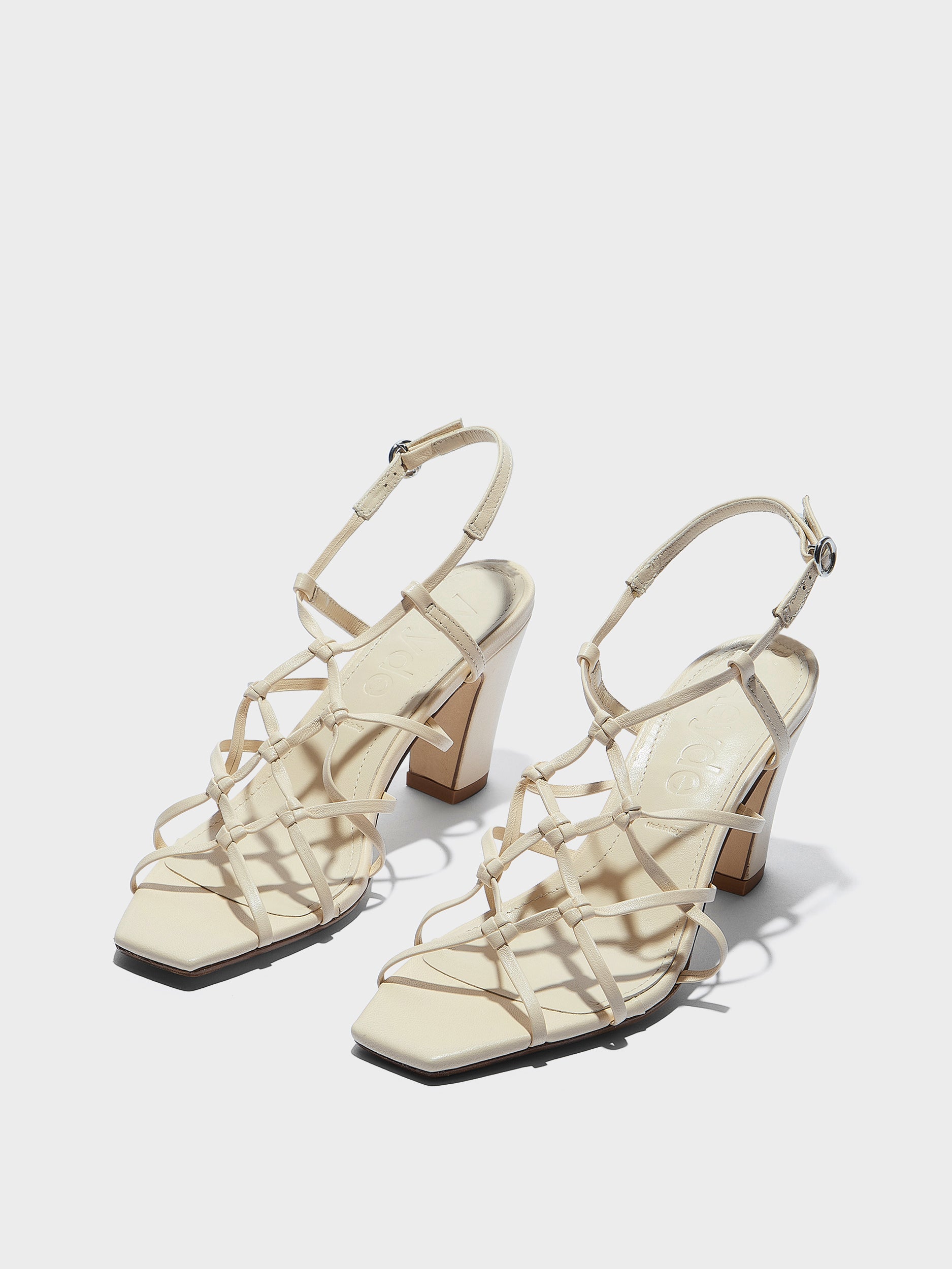 Aeyde | Acacia Leather Heeled Sandals for Women | Creamy Nappa | Square Toe | High Heel | Luxury Materials | Handmade in Italy
