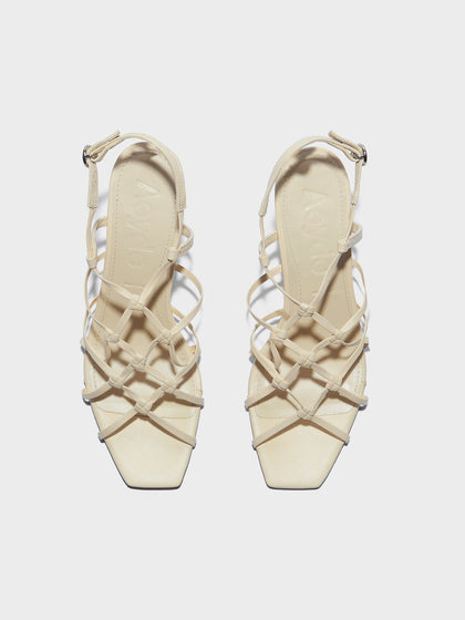 Aeyde | Acacia Leather Heeled Sandals for Women | Creamy Nappa | Square Toe | High Heel | Front View