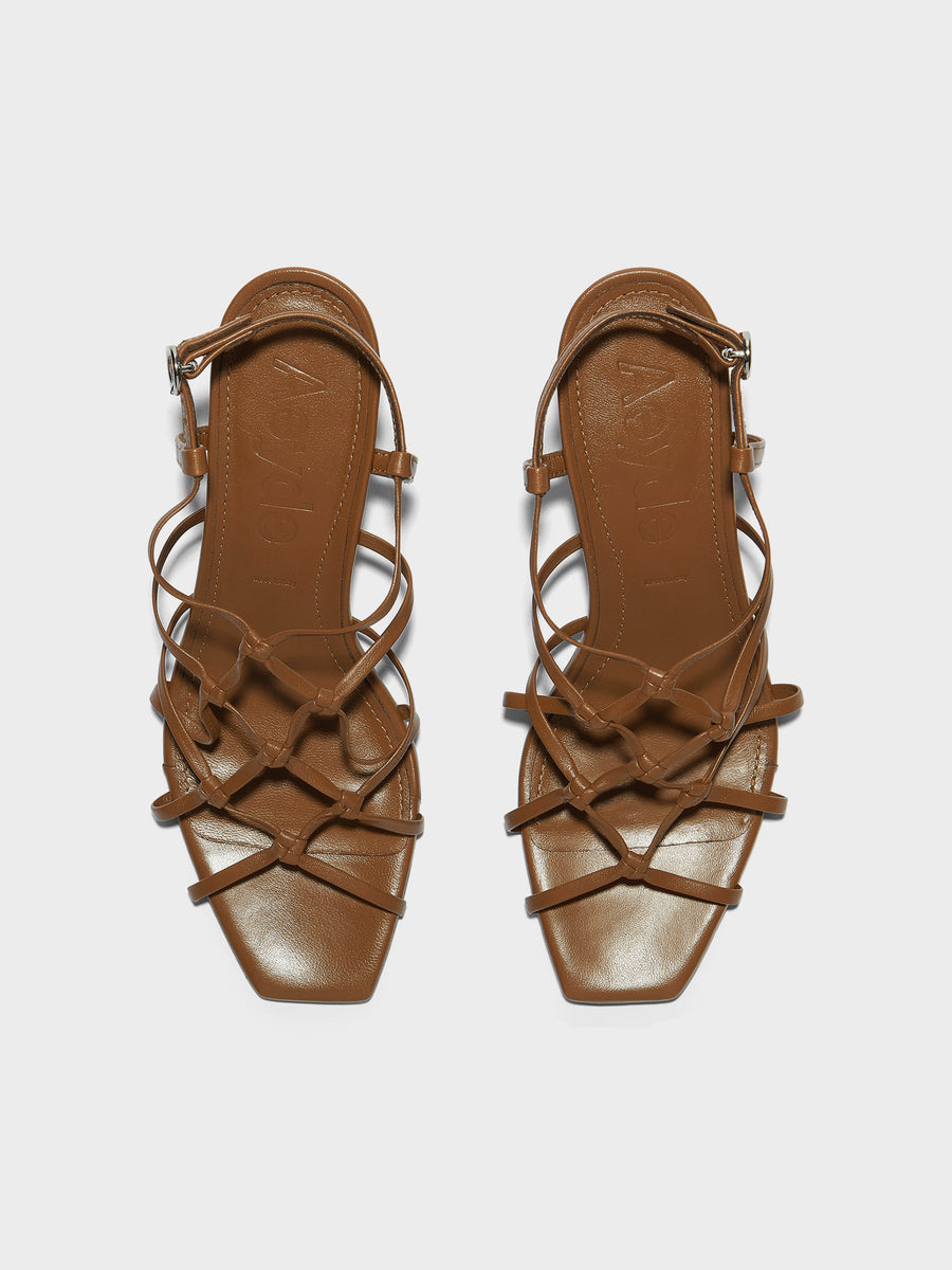 Aeyde | Acacia Leather Heeled Sandals for Women | Tobacco Nappa | Square Toe | High Heel | Front View