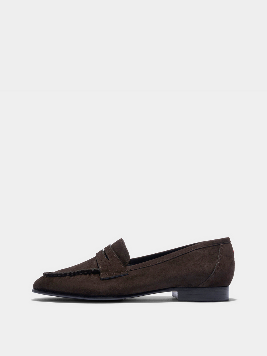 Aeyde | Aldous Suede Loafers Leather Flats for Women | Moka Suede | Round Toe | Low Heel | Side View