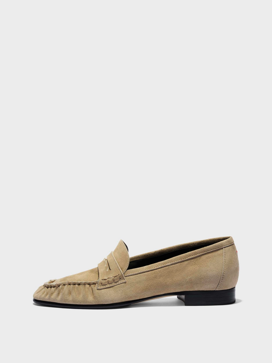 Aeyde | Aldous Suede Loafers Leather Flats for Women | Sand Suede | Round Toe | Low Heel | Side View