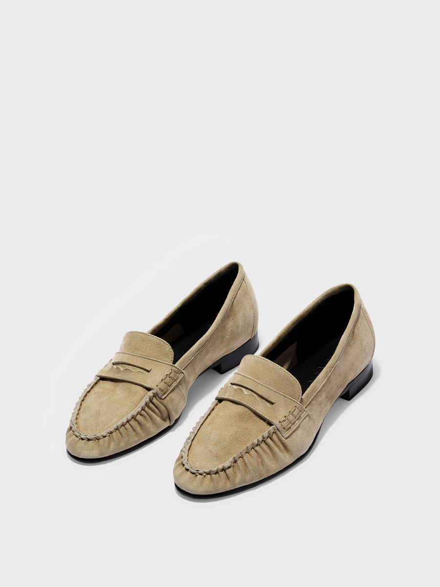 Aeyde | Aldous Suede Loafers Leather Flats for Women | Sand Suede | Round Toe | Low Heel | Luxury Materials | Handmade in Italy