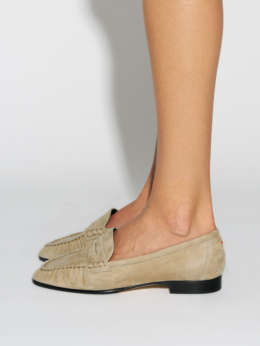 Aeyde | Aldous Suede Loafers Leather Flats for Women | Sand Suede | Round Toe | Low Heel | How to Style