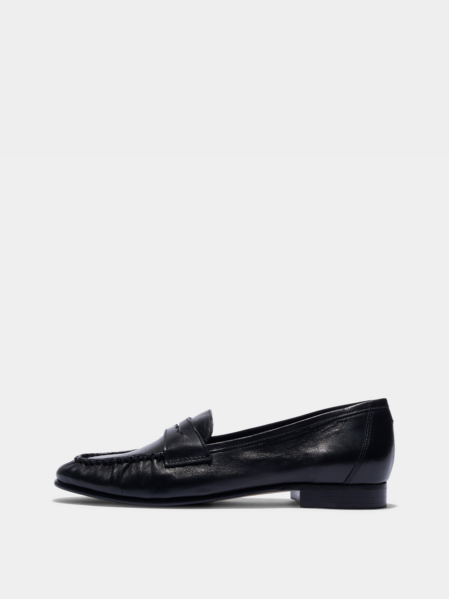 Aeyde | Aldous Leather Loafers Leather Flats for Women | Black Nappa | Round Toe | Low Heel | Side View