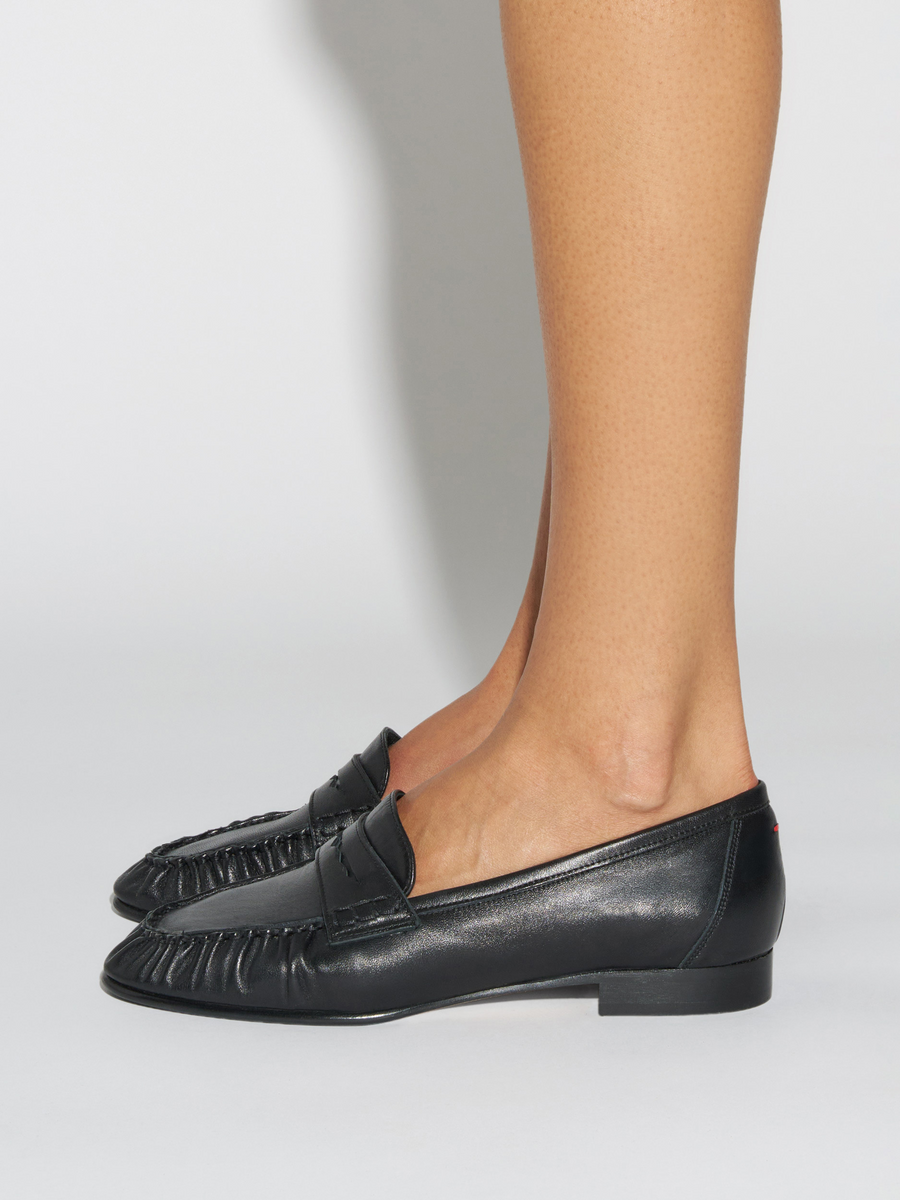 Aeyde | Aldous Leather Loafers Leather Flats for Women | Black Nappa | Round Toe | Low Heel | How to Style