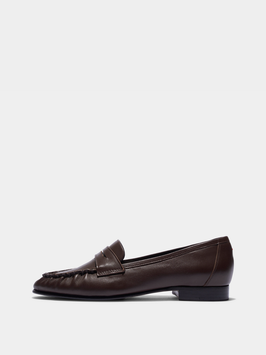 Aeyde | Aldous Leather Loafers Leather Flats for Women | Moka Nappa | Round Toe | Low Heel | Side View