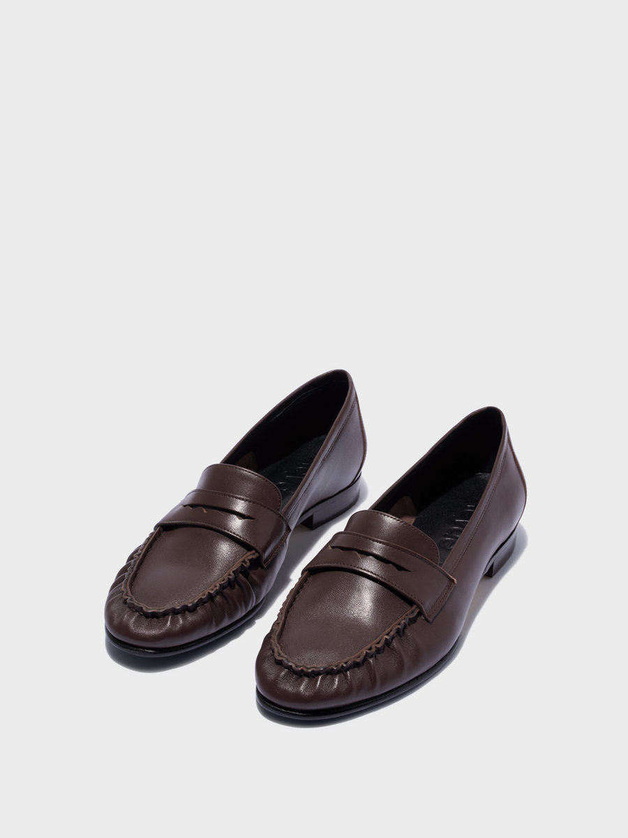 Aeyde | Aldous Leather Loafers Leather Flats for Women | Moka Nappa | Round Toe | Low Heel | Luxury Materials | Handmade in Italy