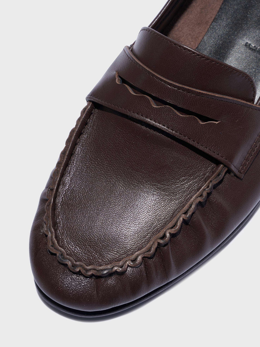 Aeyde | Aldous Leather Loafers Leather Flats for Women | Moka Nappa | Round Toe | Low Heel | Heel Details