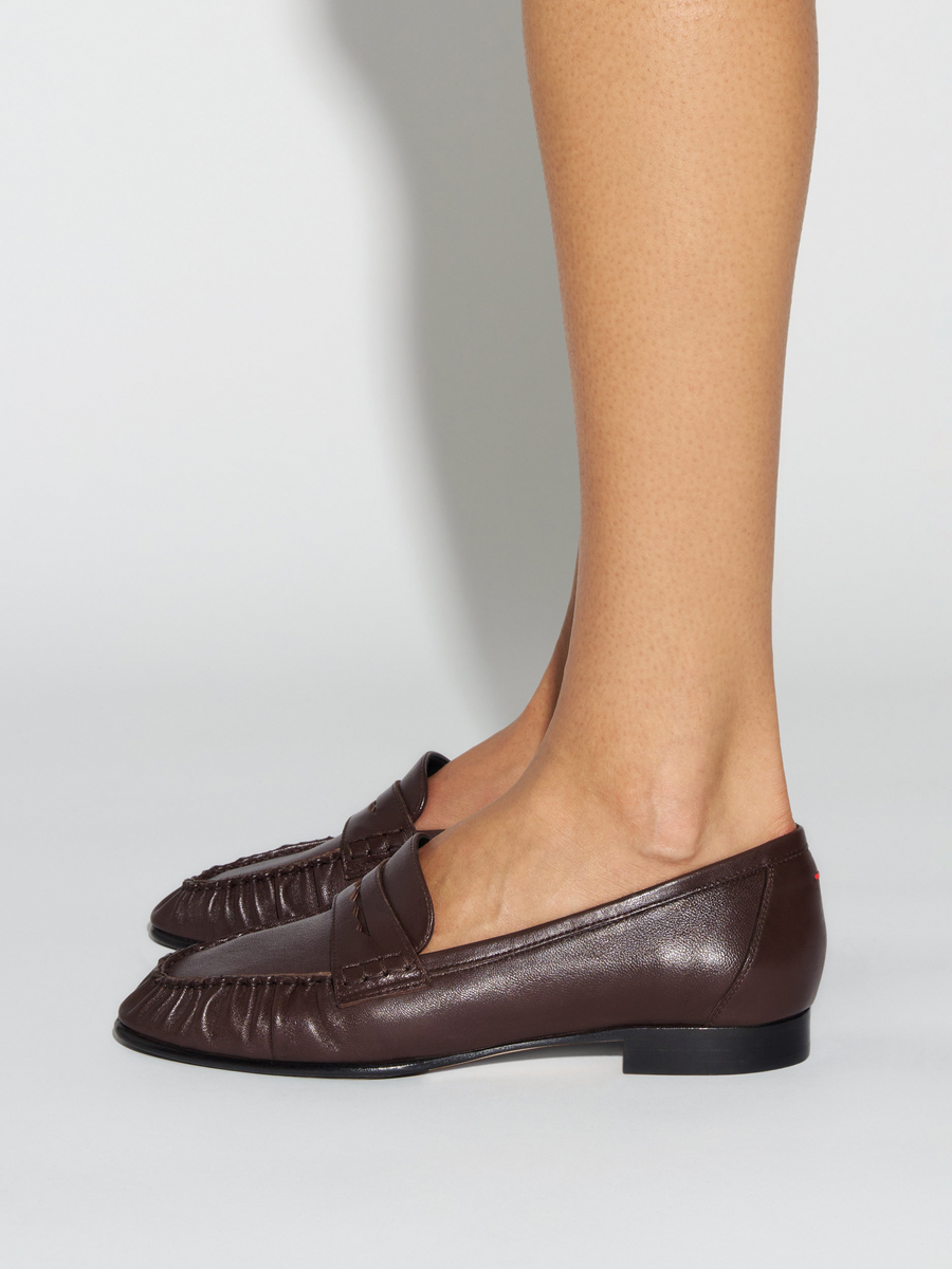 Aeyde | Aldous Leather Loafers Leather Flats for Women | Moka Nappa | Round Toe | Low Heel | How to Style