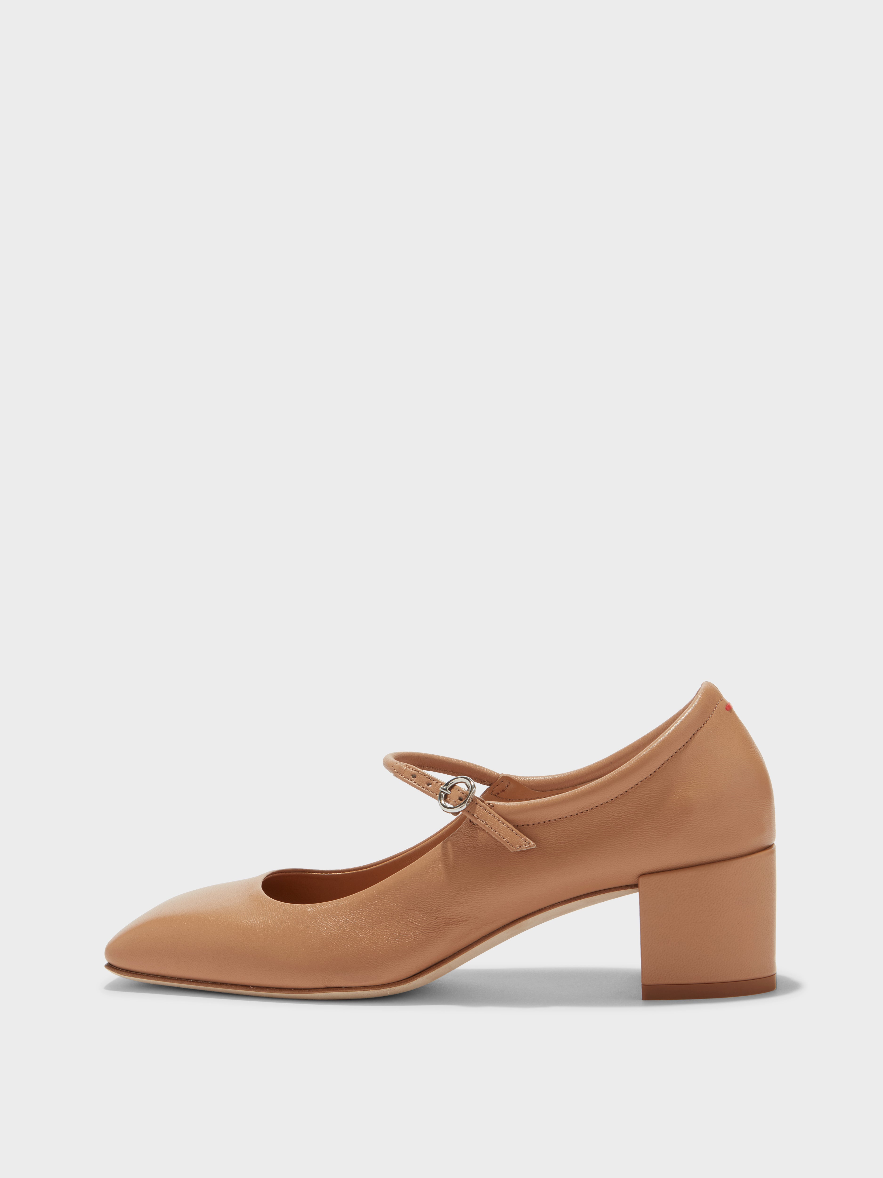 Aeyde | Aline Leather Mary-Jane Pumps Leather Pumps for Women | Hazelnut Nappa | Square Toe | Low Heel | Side View