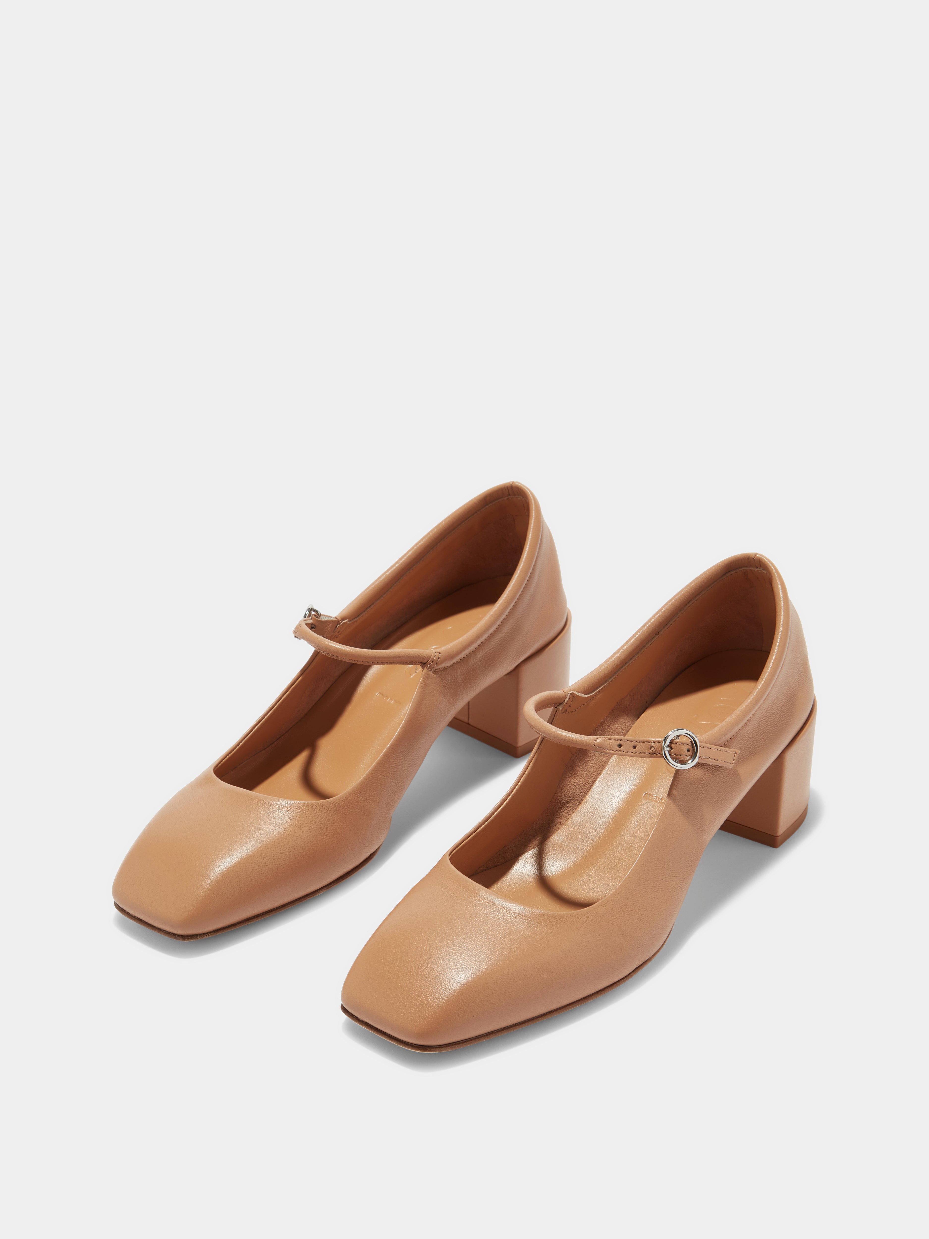 Aeyde | Aline Leather Mary-Jane Pumps Leather Pumps for Women | Hazelnut Nappa | Square Toe | Low Heel | On Feet