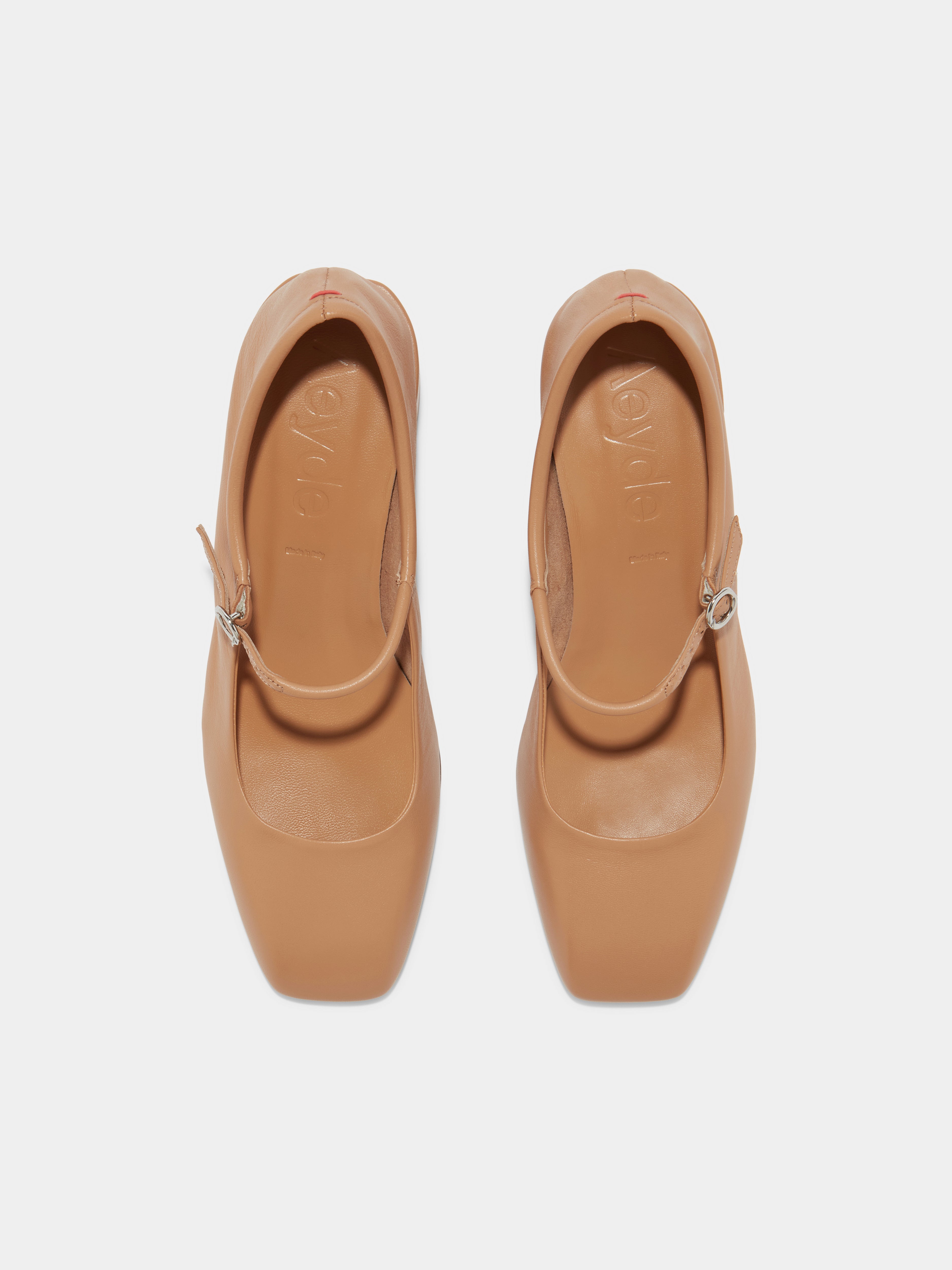Aeyde | Aline Leather Mary-Jane Pumps Leather Pumps for Women | Hazelnut Nappa | Square Toe | Low Heel | Front View
