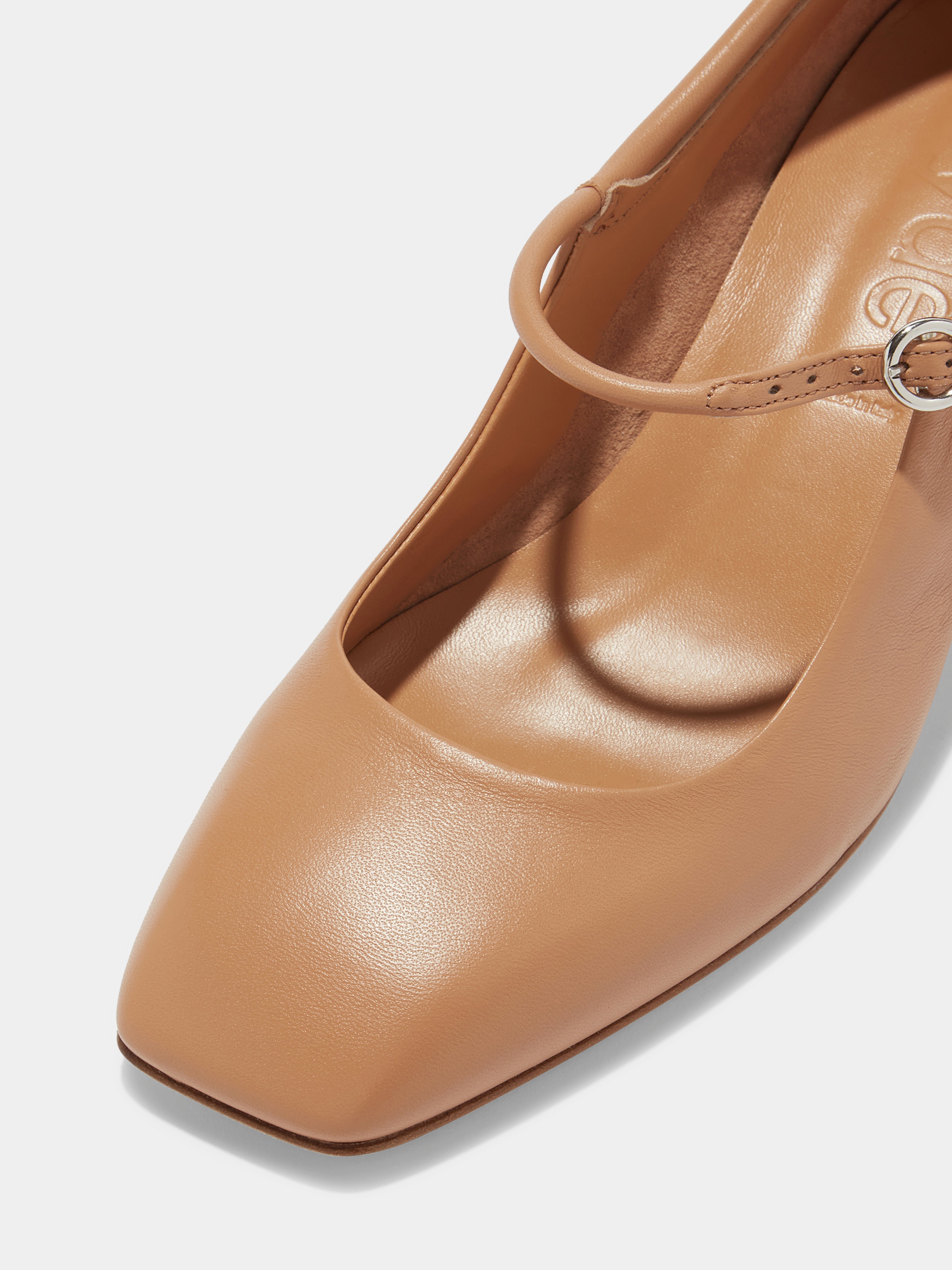 Aeyde | Aline Leather Mary-Jane Pumps Leather Pumps for Women | Hazelnut Nappa | Square Toe | Low Heel | Luxury Materials | Handmade in Italy