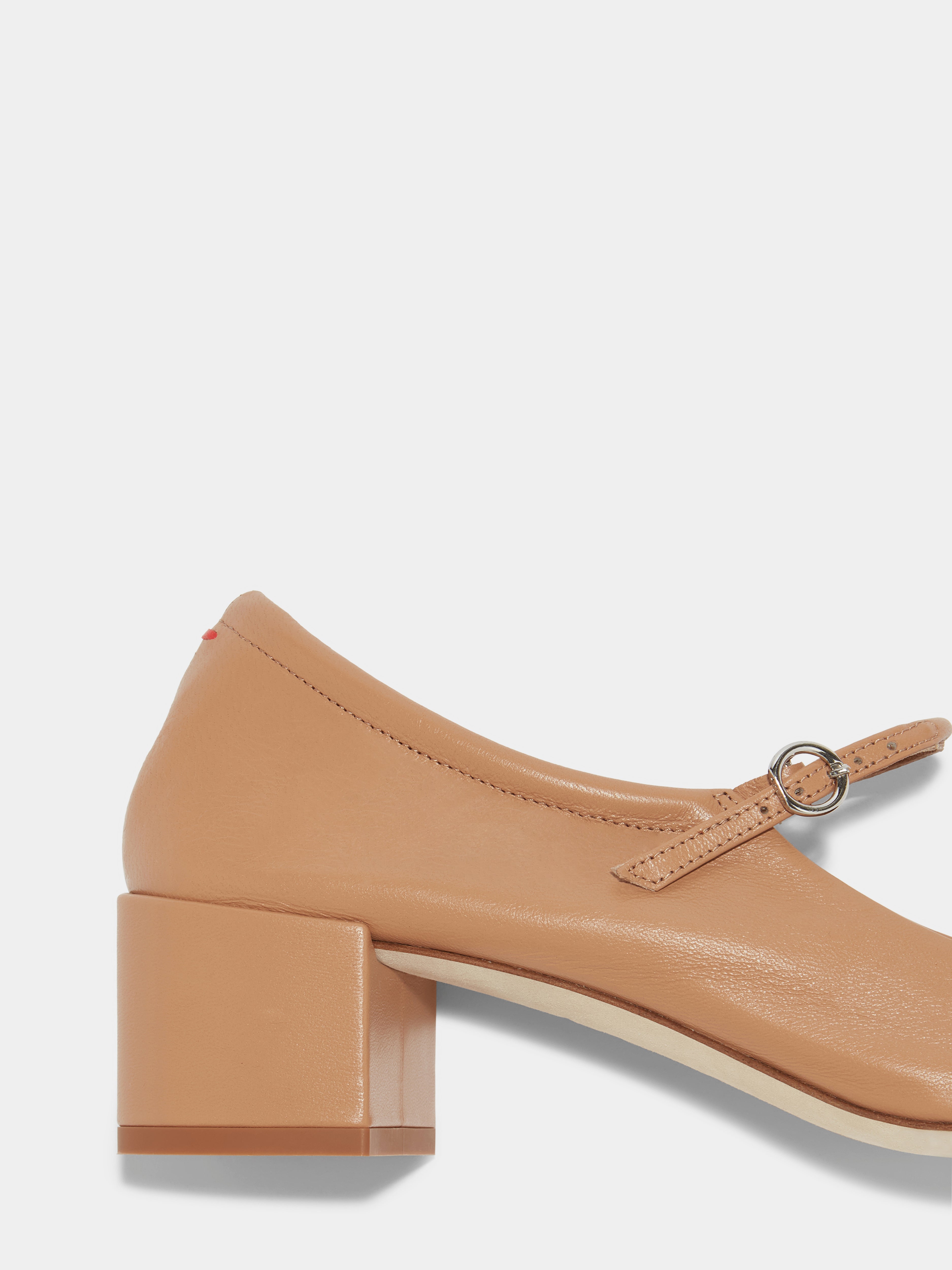 Aeyde | Aline Leather Mary-Jane Pumps Leather Pumps for Women | Hazelnut Nappa | Square Toe | Low Heel | Heel Details