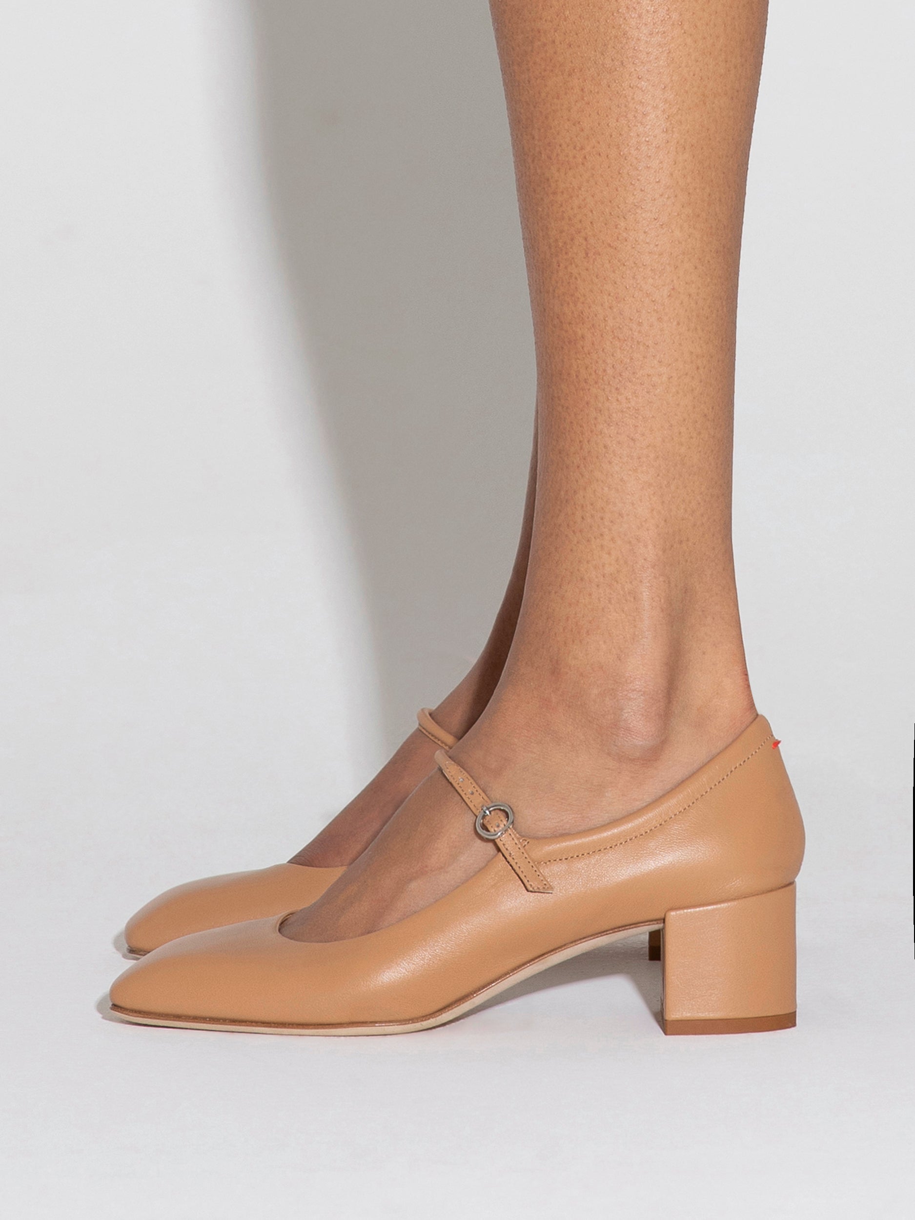 Aeyde | Aline Leather Mary-Jane Pumps Leather Pumps for Women | Hazelnut Nappa | Square Toe | Low Heel | How to Style