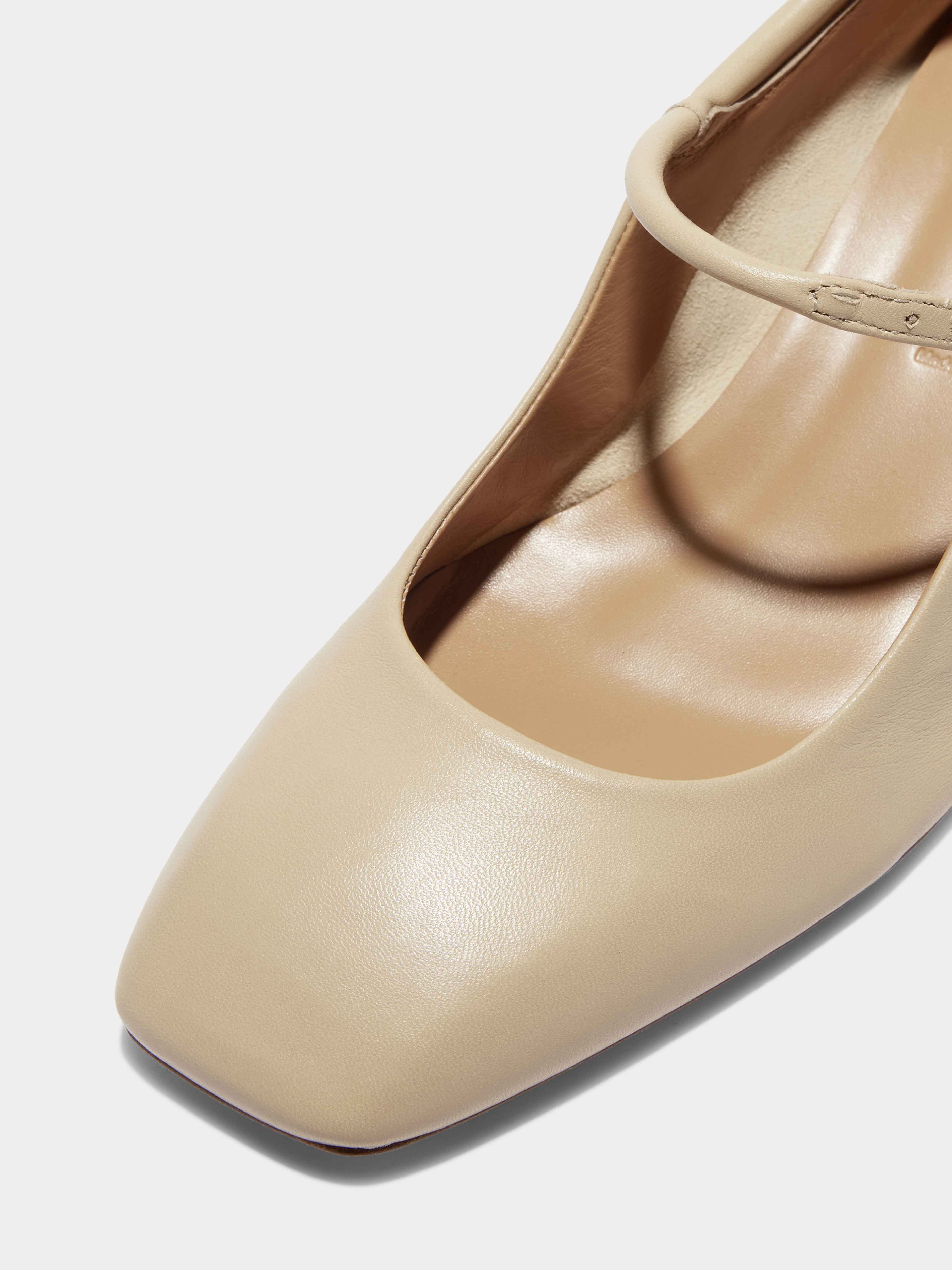 Aeyde | Aline Leather Mary-Jane Pumps Leather Pumps for Women | Latte Nappa | Square Toe | Mid Heel | Luxury Materials | Handmade in Italy