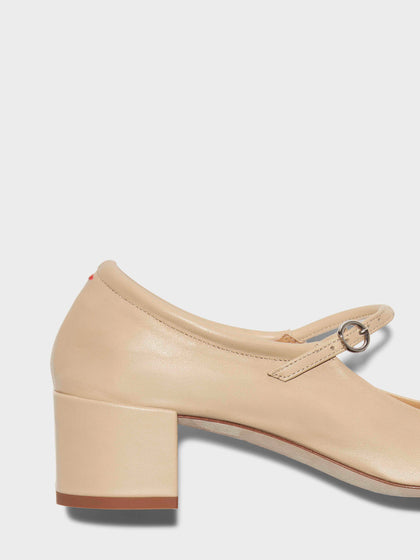 Aeyde | Aline Leather Mary-Jane Pumps Leather Pumps for Women | Latte Nappa | Square Toe | Mid Heel | Heel Details