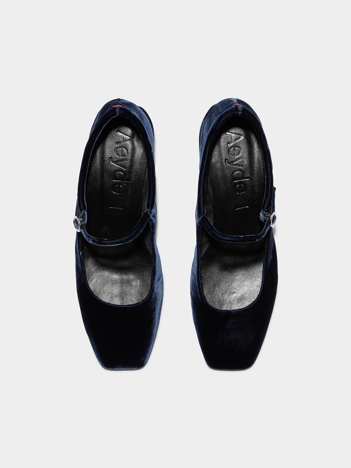 Aeyde | Aline Velvet Mary-Jane Pumps Leather Pumps for Women | Navy Velvet | Square Toe | Mid Heel | Front View