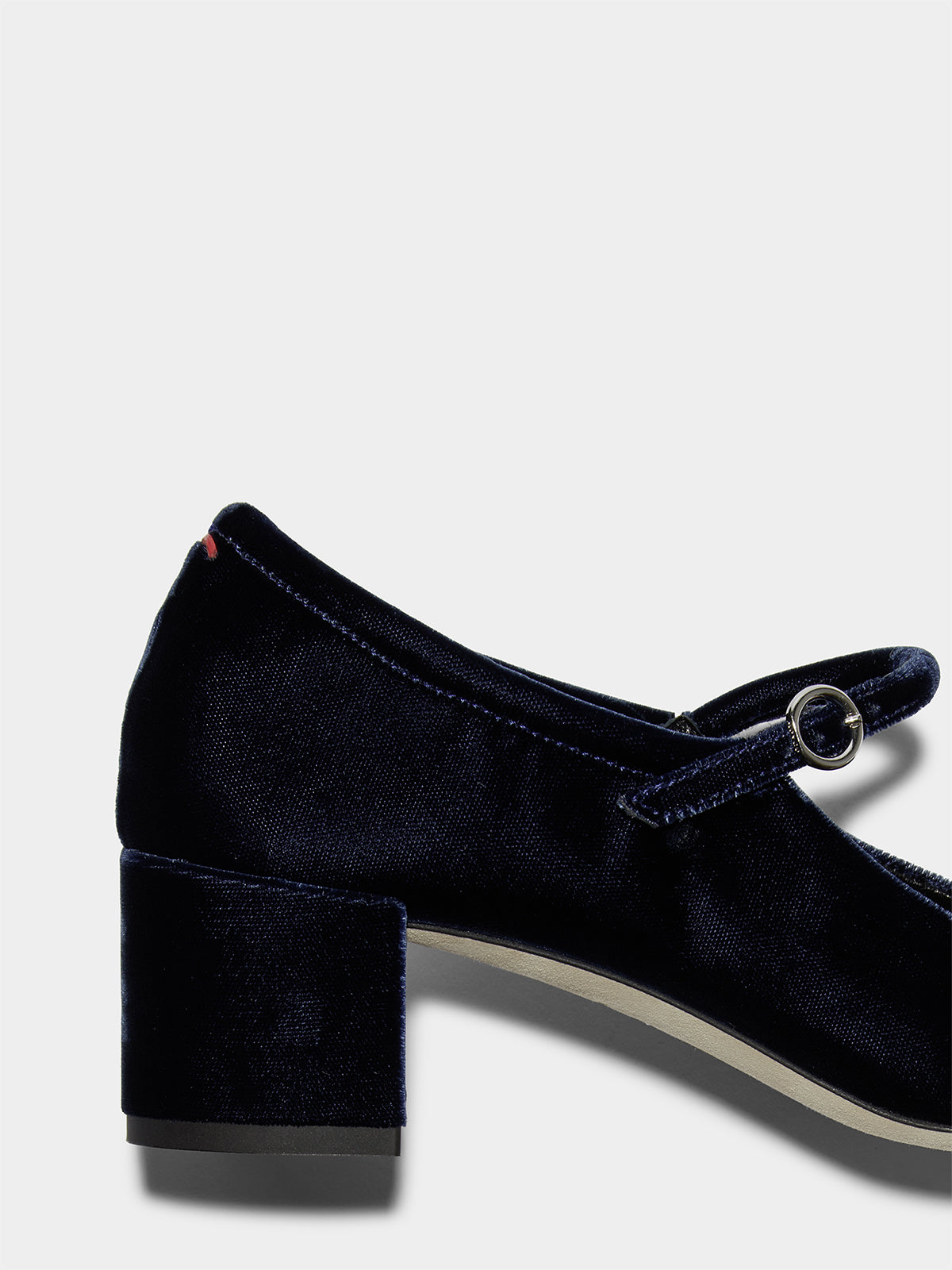Aeyde | Aline Velvet Mary-Jane Pumps Leather Pumps for Women | Navy Velvet | Square Toe | Mid Heel | Heel Details