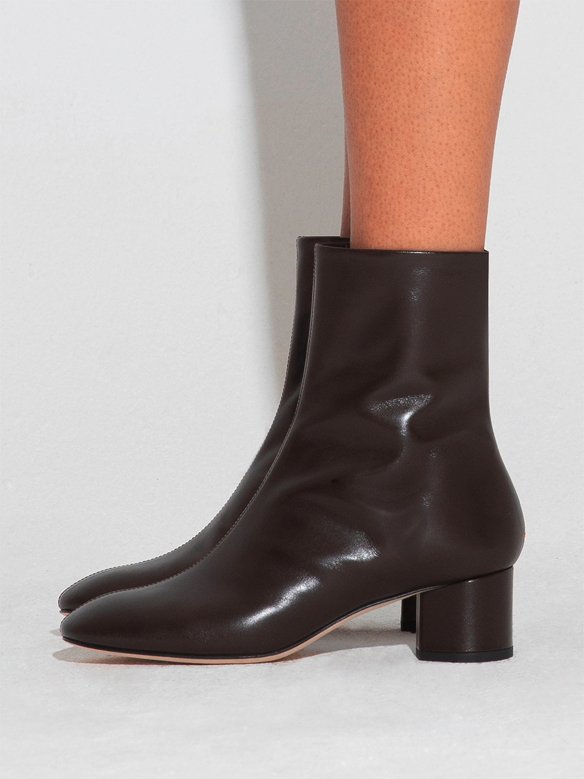 Aeyde | Allegra Leather Ankle Boots Leather Ankle Boots for Women | Moka Nappa | Round Toe | Mid Heel | Front View