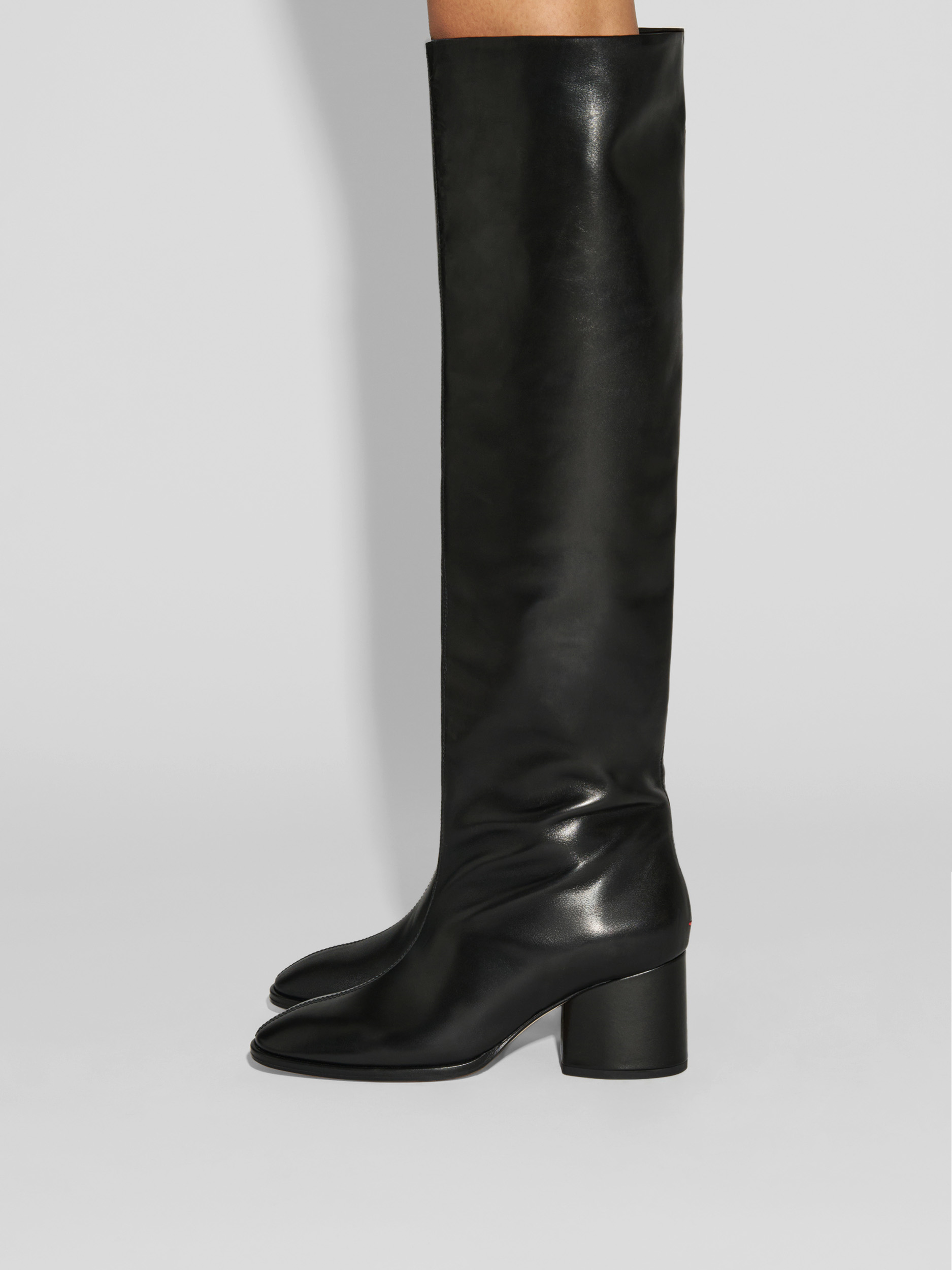 Aeyde | Almut Knee-High Boots Leather Knee High Boots for Women | Black Calf | Round Toe | Mid Heel | How to Style