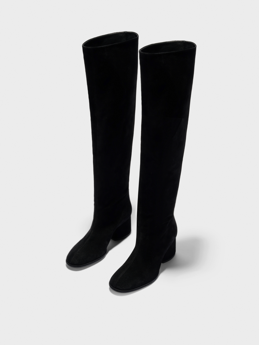 Aeyde | Almut Knee-High Boots Leather Knee High Boots for Women | Black Suede | Round Toe | Mid Heel | Luxury Materials | Handmade in Italy