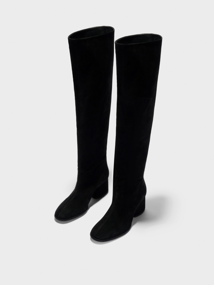 Aeyde | Almut Knee-High Boots Leather Knee High Boots for Women | Black Suede | Round Toe | Mid Heel | Luxury Materials | Handmade in Italy