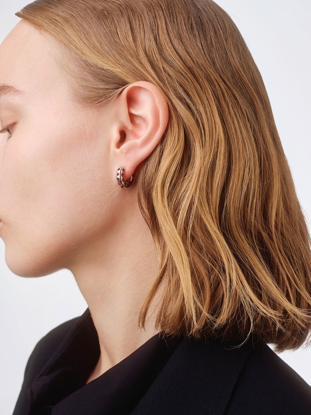Aeyde | Alto Crystal and Palladium-Plated Hoop Earrings for Women | Luxury Materials | Handmade in Italy | On Model