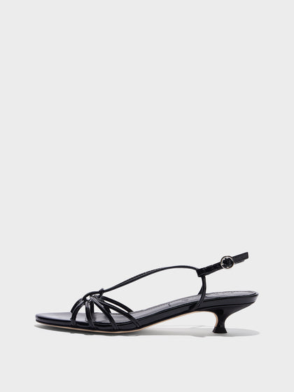 Aeyde | Amara Leather Heeled Sandals for Women | Black Patent | Round Toe | Mid Heel | Side View
