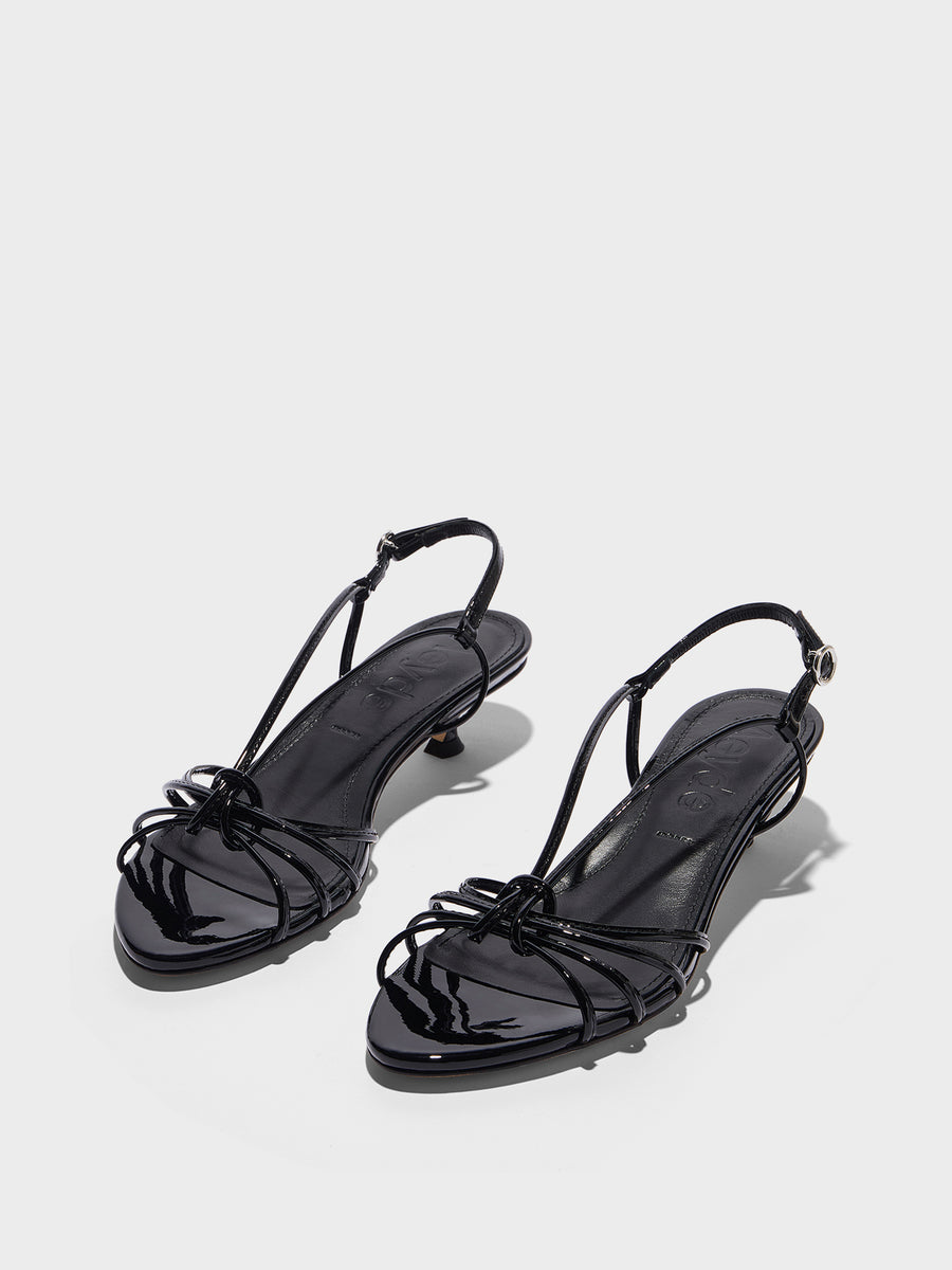 Aeyde | Amara Leather Heeled Sandals for Women | Black Patent | Round Toe | Mid Heel | Luxury Materials | Handmade in Italy