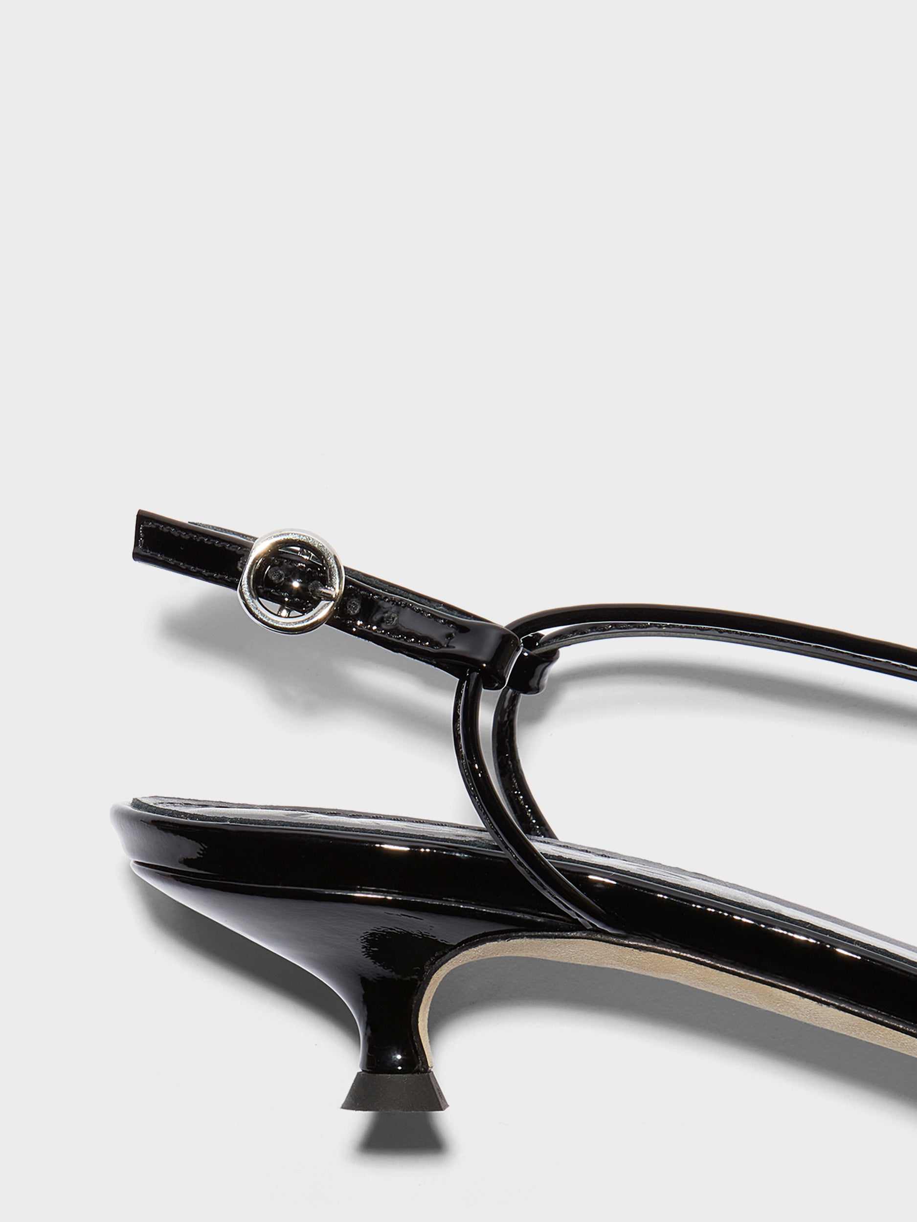 Aeyde | Amara Leather Heeled Sandals for Women | Black Patent | Round Toe | Mid Heel | Heel Details