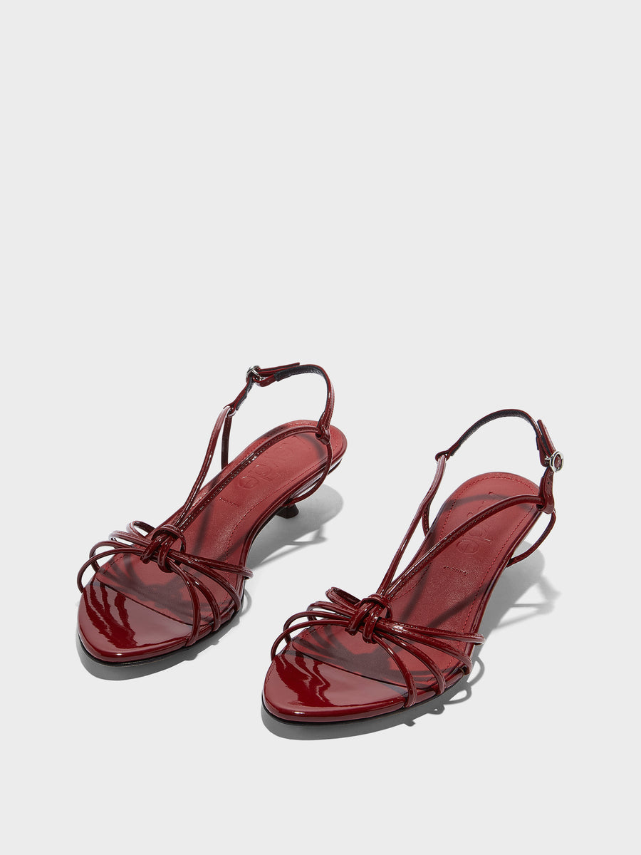Aeyde | Amara Leather Heeled Sandals for Women | Scarlet Patent | Round Toe | Mid Heel | Luxury Materials | Handmade in Italy