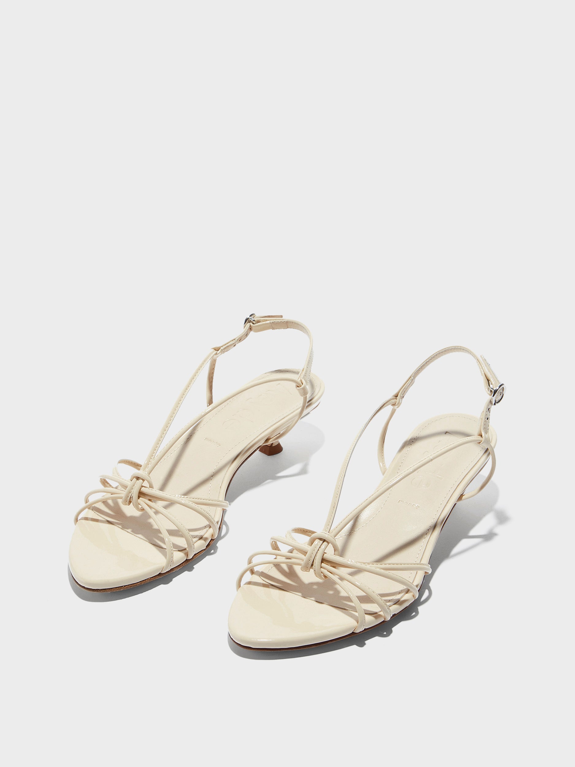 Aeyde | Amara Leather Heeled Sandals for Women | Creamy Patent | Round Toe | Mid Heel | Luxury Materials | Handmade in Italy