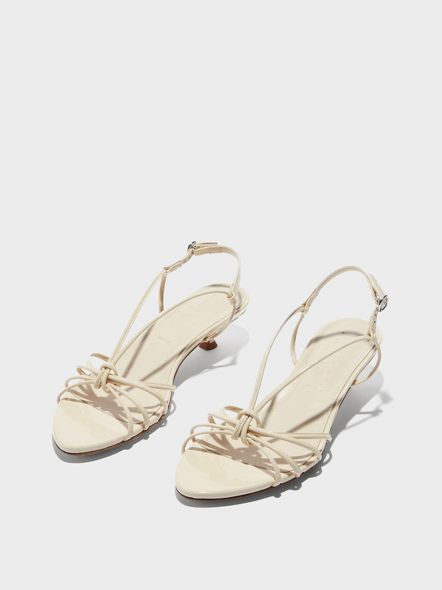 Aeyde | Amara Leather Heeled Sandals for Women | Creamy Patent | Round Toe | Mid Heel | Luxury Materials | Handmade in Italy