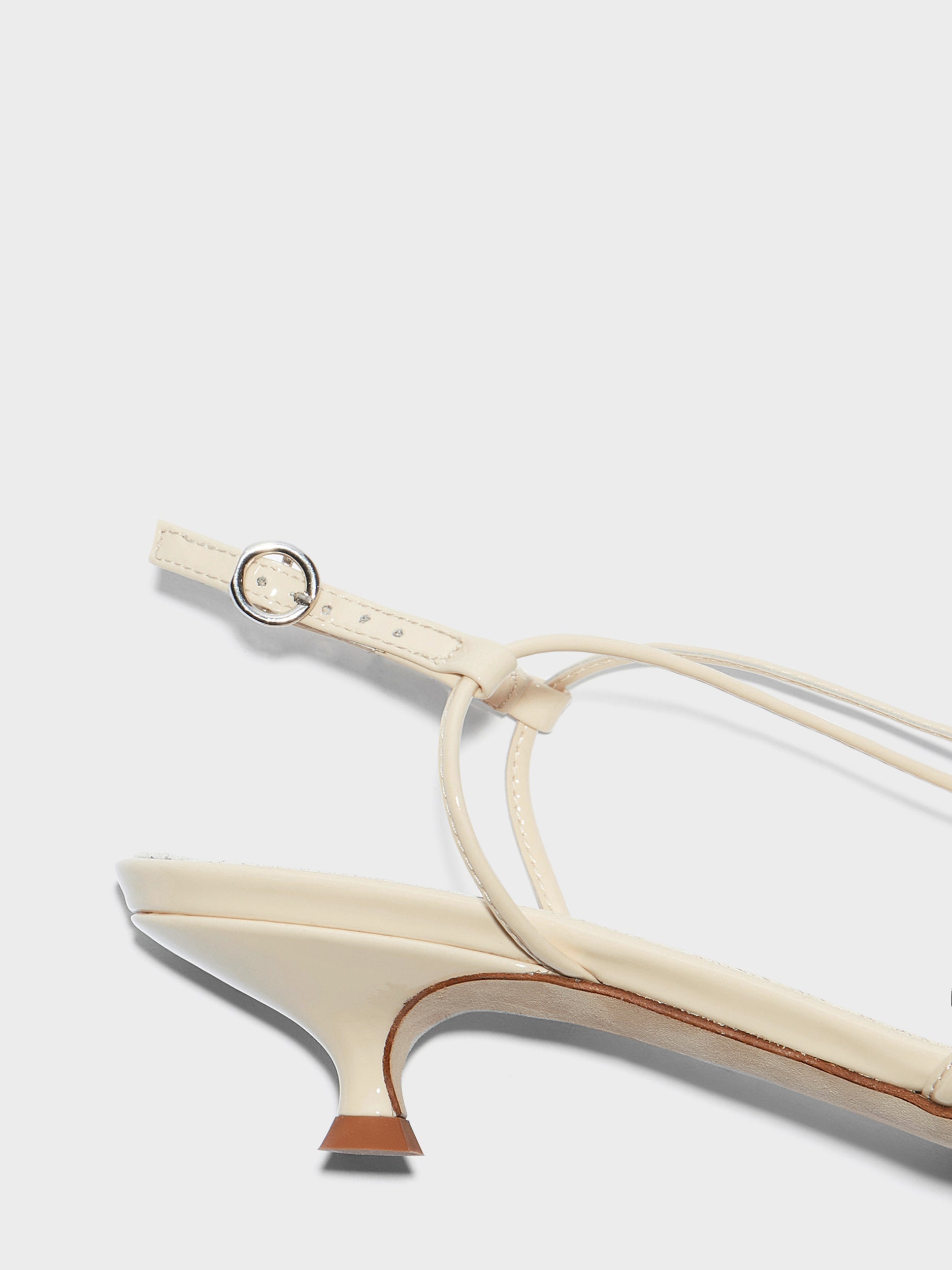 Aeyde | Amara Leather Heeled Sandals for Women | Creamy Patent | Round Toe | Mid Heel | Heel Details