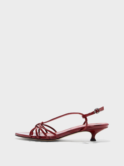 Aeyde | Amara Leather Heeled Sandals for Women | Scarlet Patent | Round Toe | Mid Heel | Side View