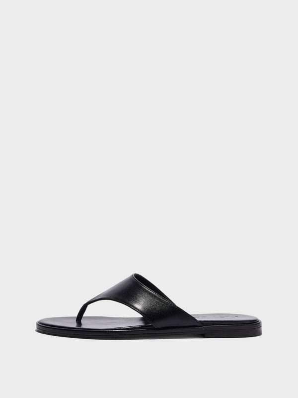 Aeyde | Amaya Leather Flat Sandals for Women | Black Nappa | Round Toe | Flat Heel | Side View