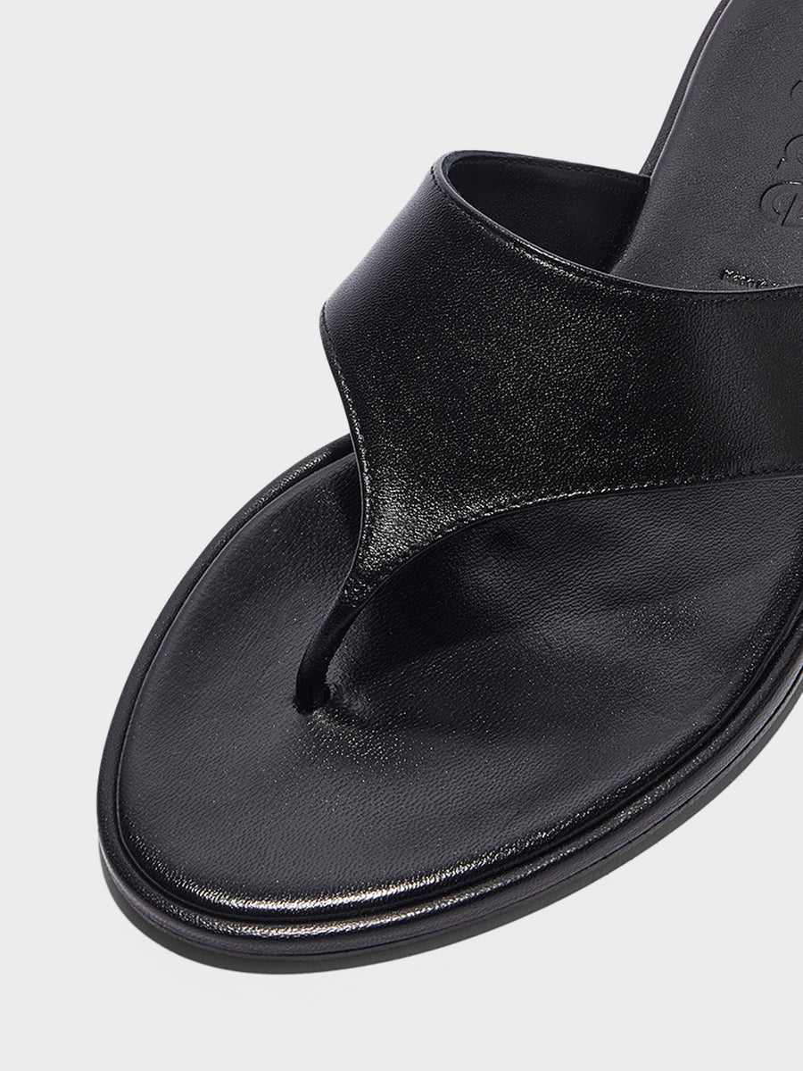 Aeyde | Amaya Leather Flat Sandals for Women | Black Nappa | Round Toe | Flat Heel | Heel Details