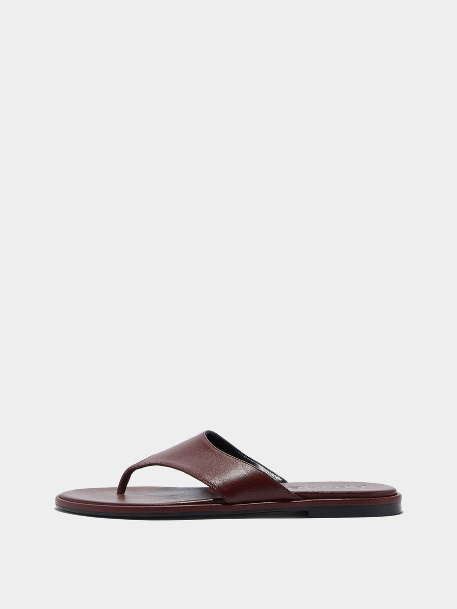 Aeyde | Amaya Leather Flat Sandals for Women | Port Nappa | Round Toe | Flat Heel | Side View