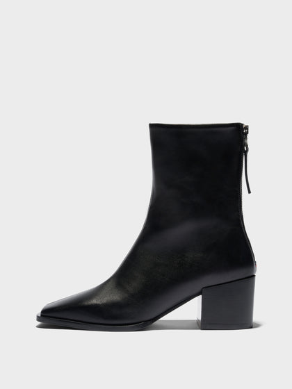 Aeyde | Amina Leather Ankle Boots Leather Ankle Boots for Women | Black Nappa | Square Toe | Mid Heel | Side View